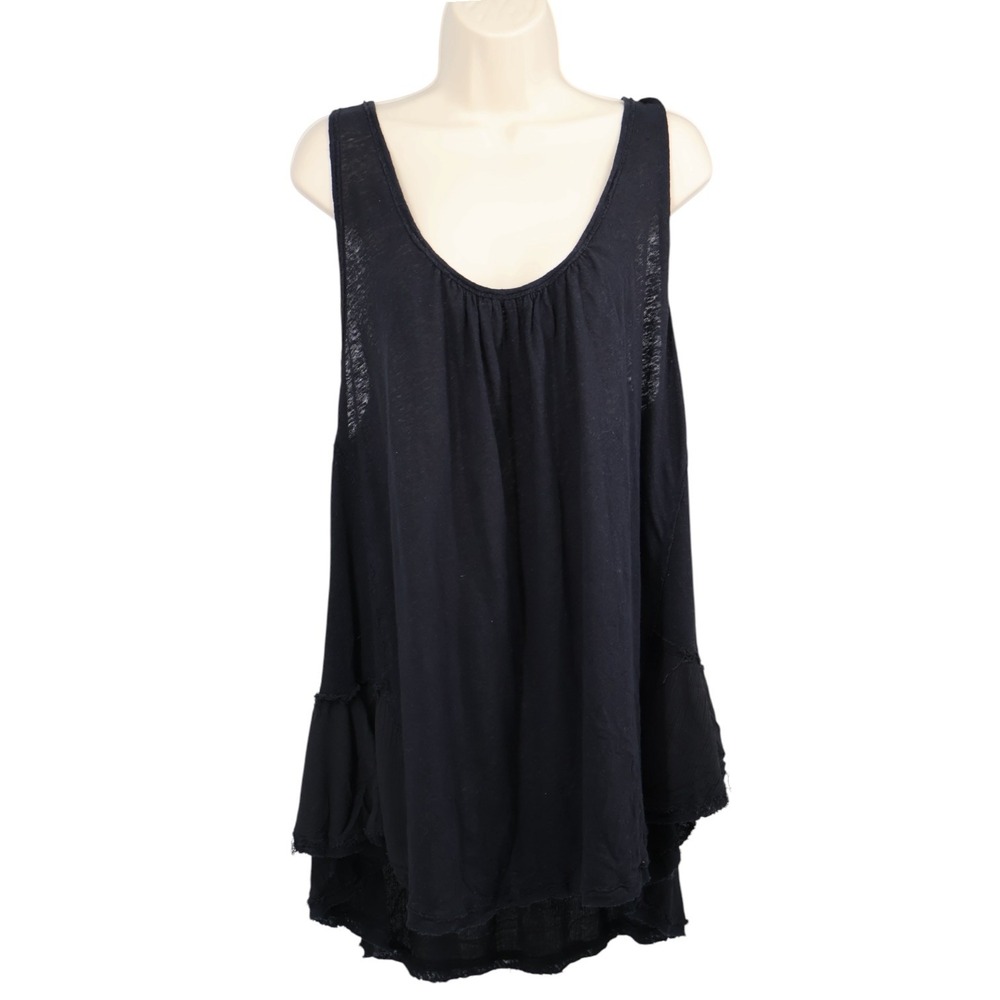 Free People We The Free Black Linen Open Back Tunic Tank Medium Boho